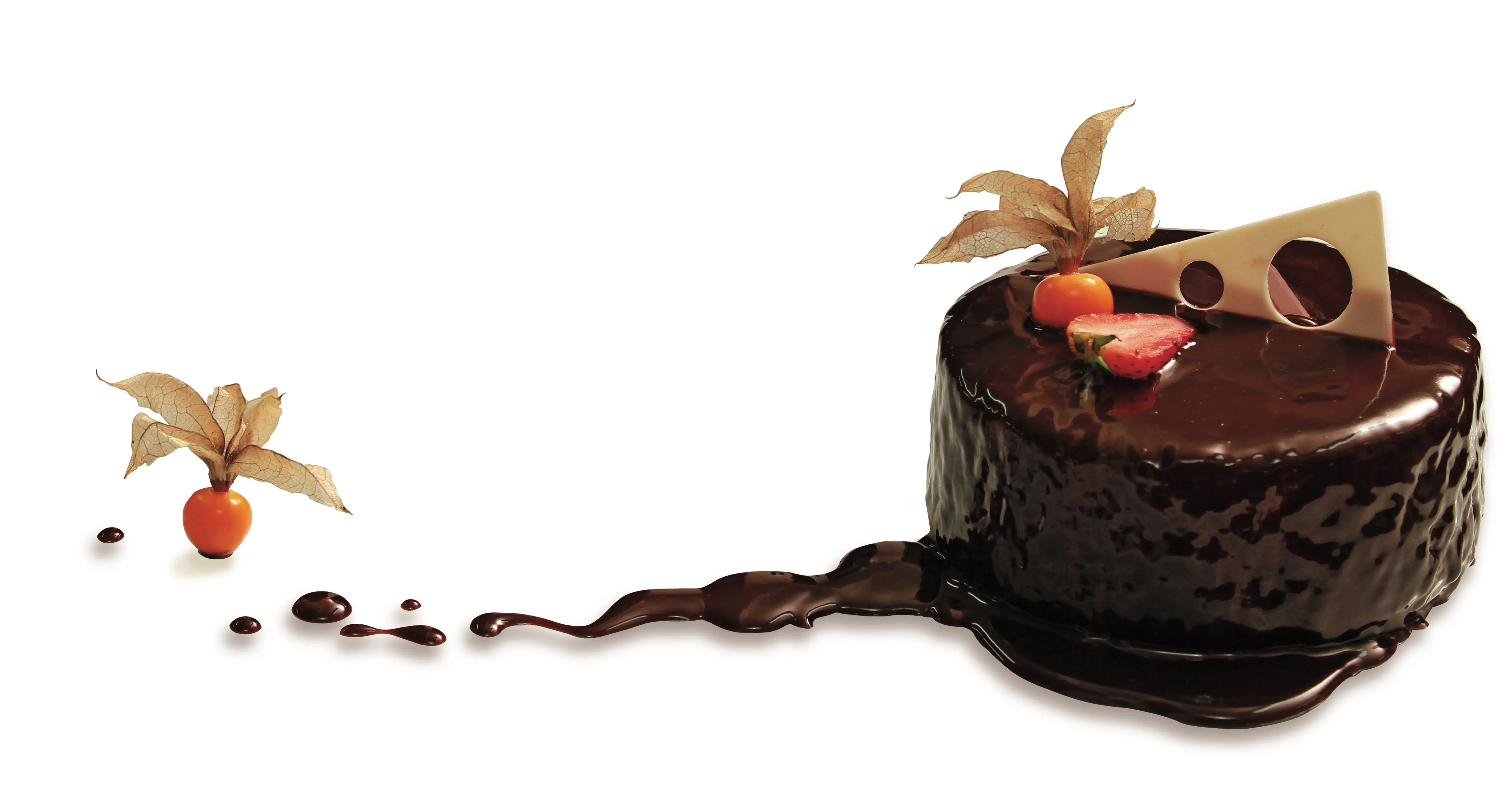 Chocolate Glazed Cake Strawberry Physalis Garnish Houston - Food & Product Photography in Houston Texas