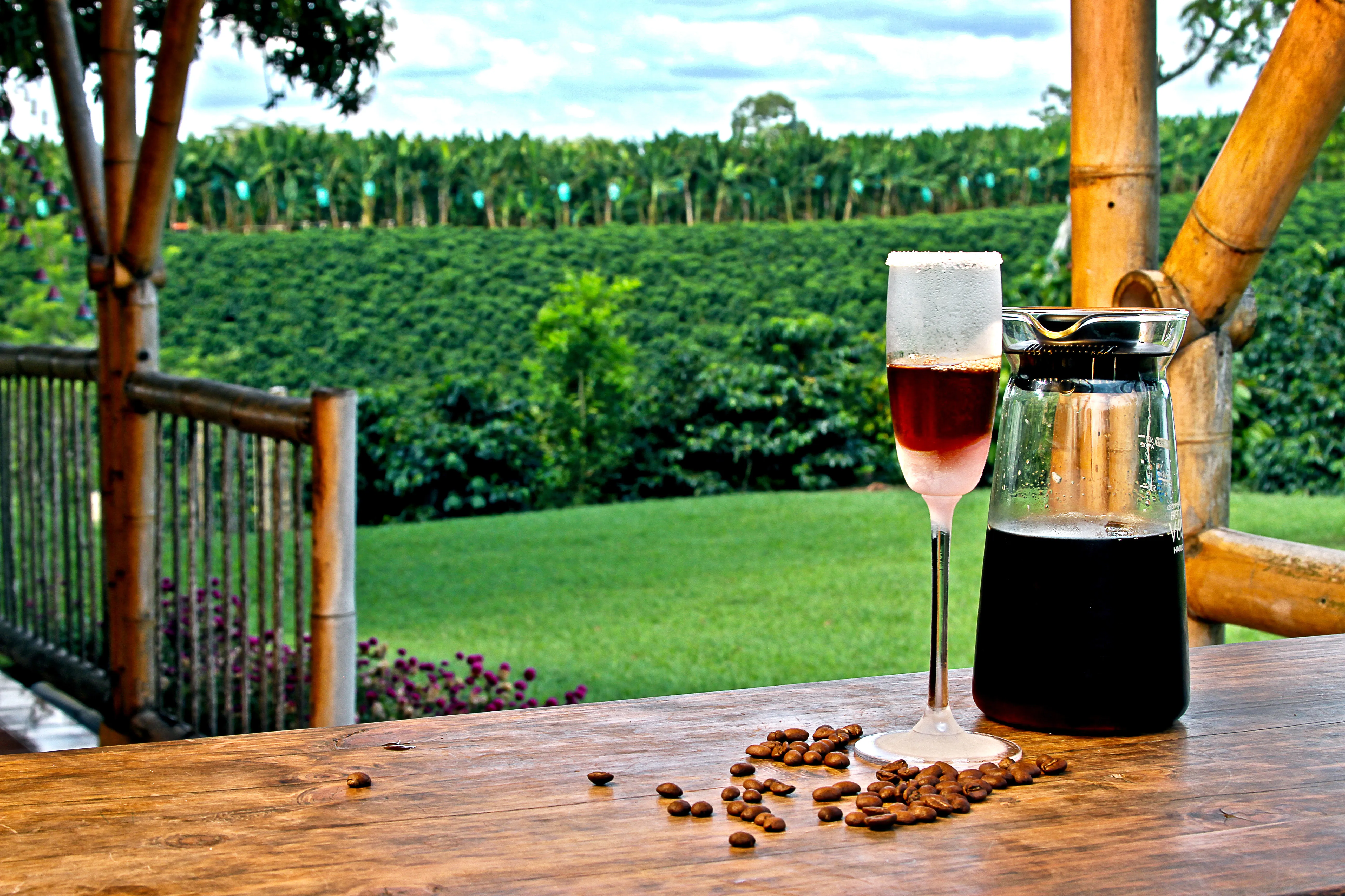 Coffee Glass Colombian Plantation Rustic Wood Table Houston - Food & Product Photography in Houston Texas