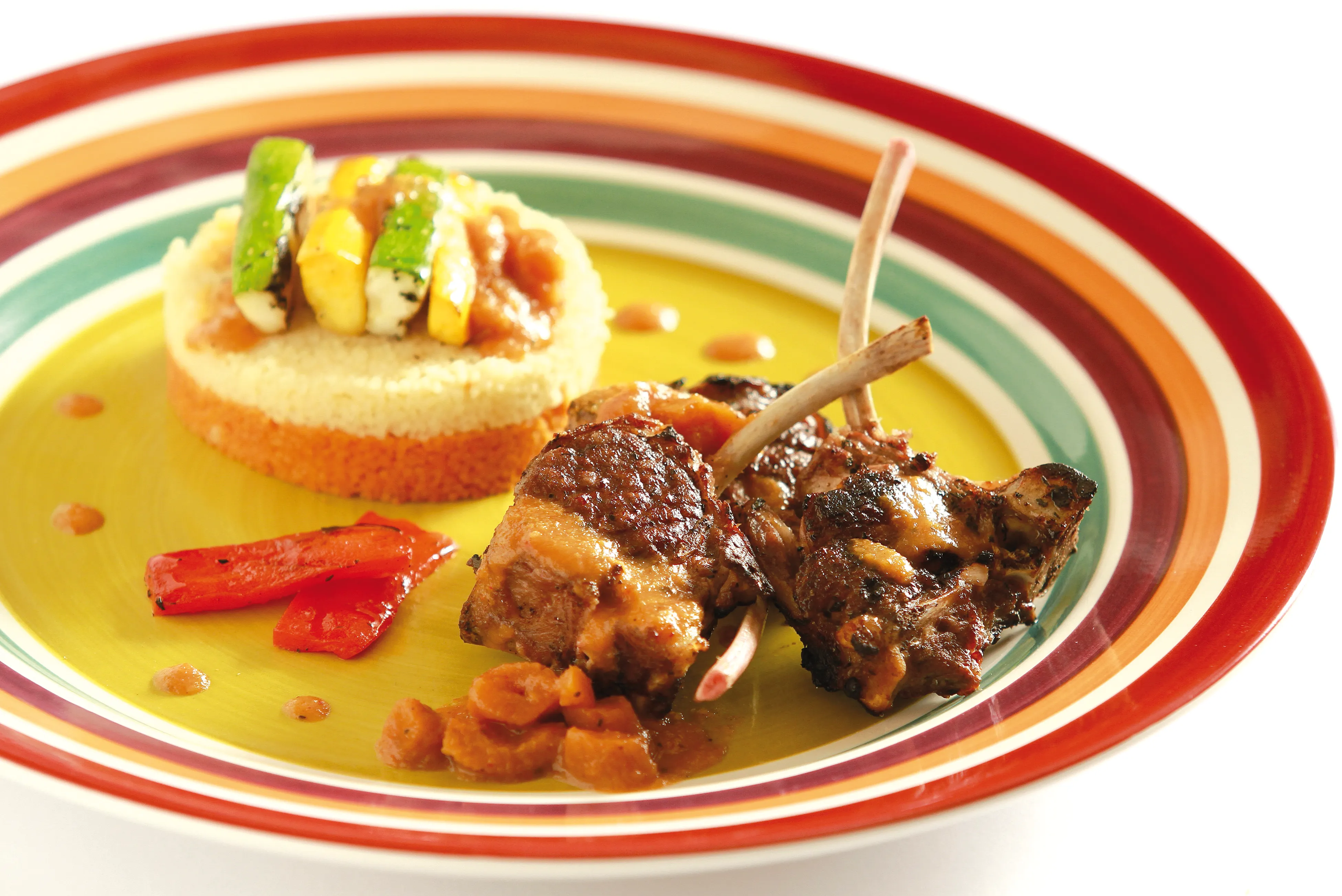 Grilled Lamb Chops Couscous Roasted Peppers Colorful Plate Houston - Food & Product Photography in Houston Texas