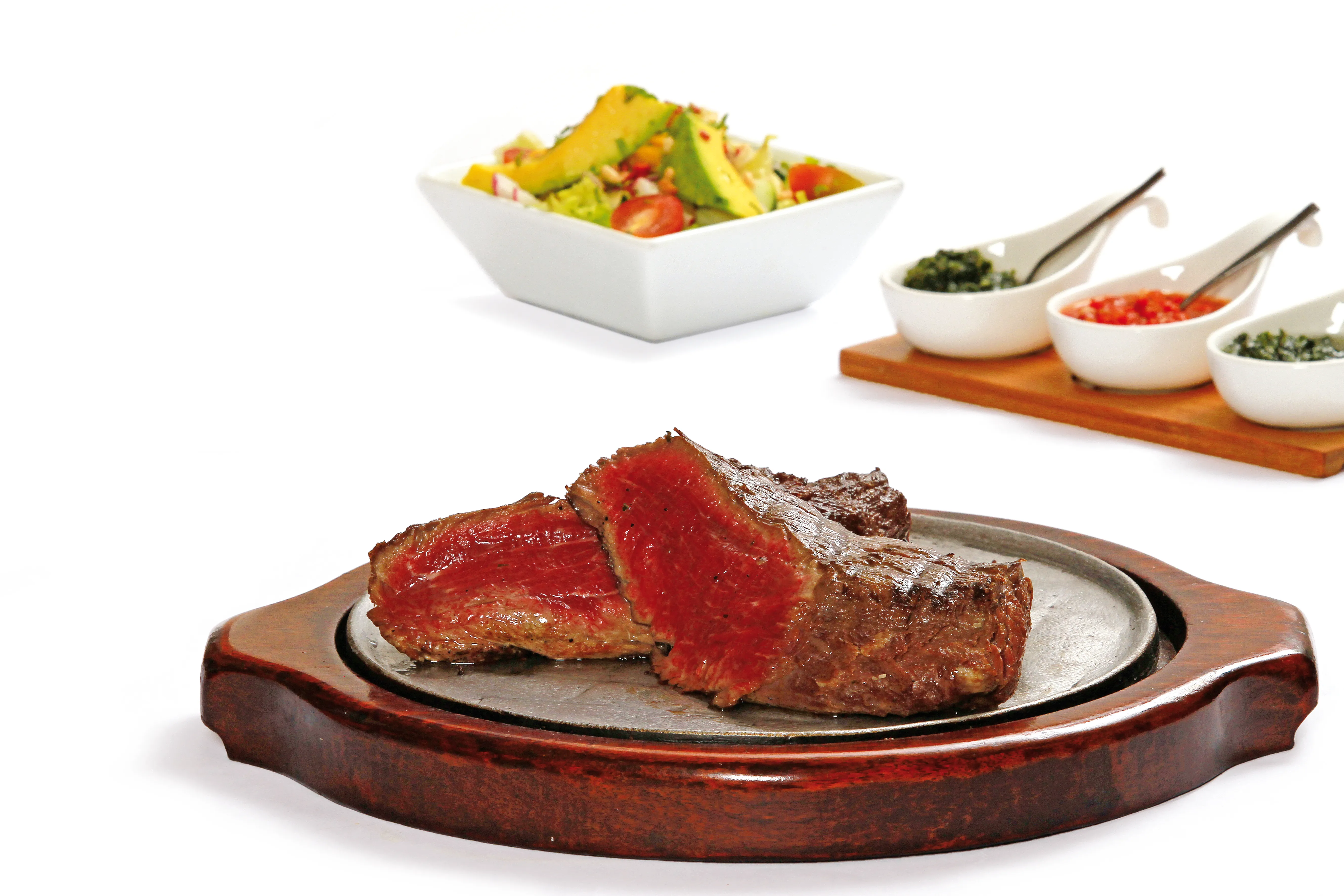 Sizzling Beef Steak Hot Plate Avocado Salad Chimichurri Houston - Food & Product Photography in Houston Texas