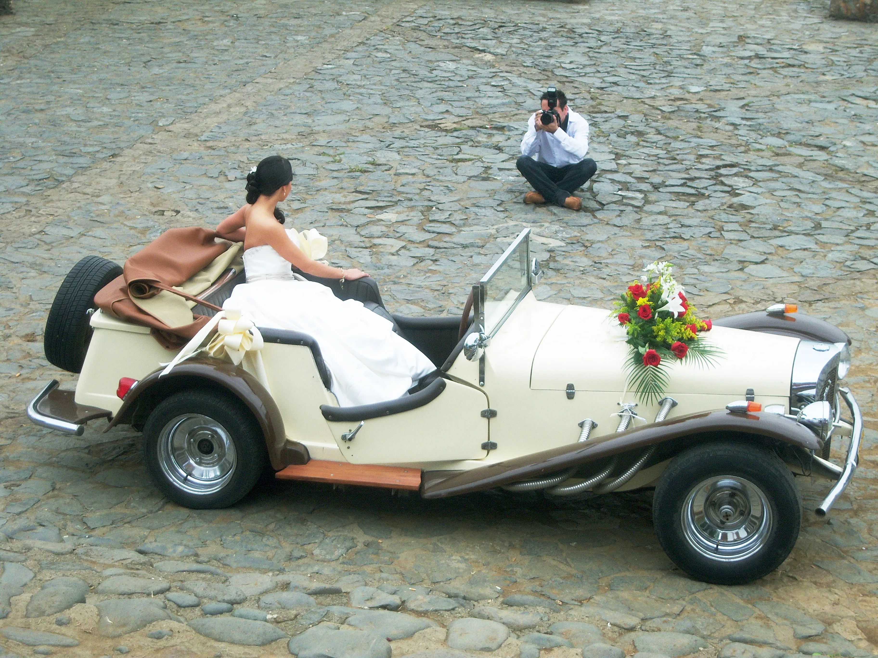 Wedding Bride Photographed Vintage Car Cobblestone Houston - Wedding Photography in Houston Texas