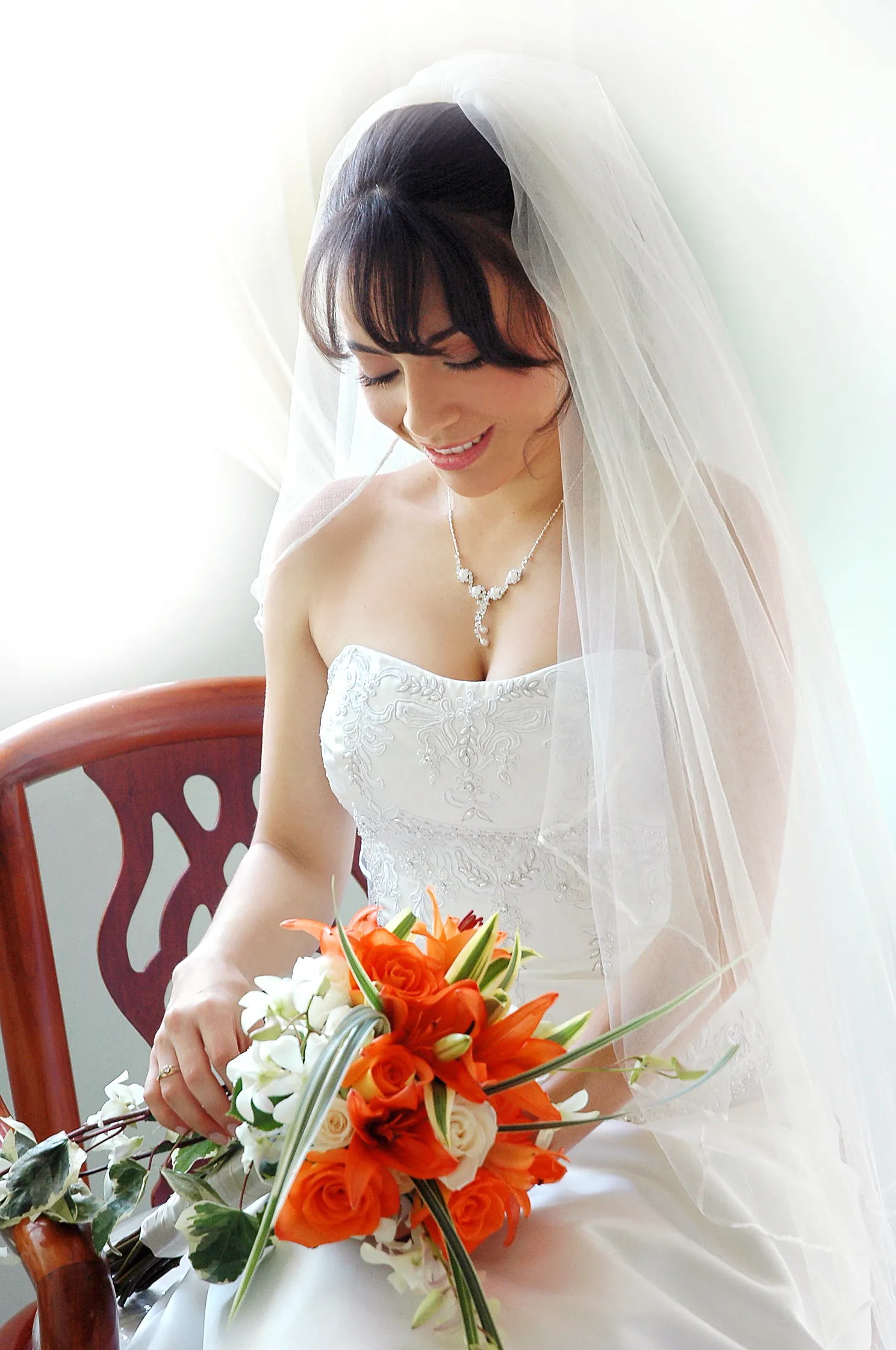 Wedding Bride White Gown Orange Flower Bouquet Houston - Wedding Photography in Houston Texas